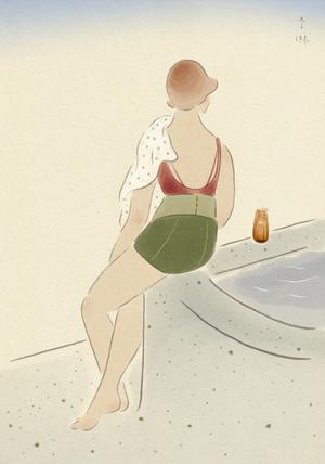 プイベートサウナの水深深い水風呂でくつろぐ女性